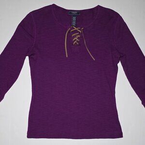 Chaps Denim Womens Purple 3/4 Sleeve Blouse with Drawstring Size Medium